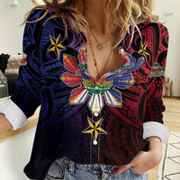 Haiti Philippines Women Casual Shirt Haitian Coat Of Arms With Filipino Sun LT05 Female Black - Polynesian Pride