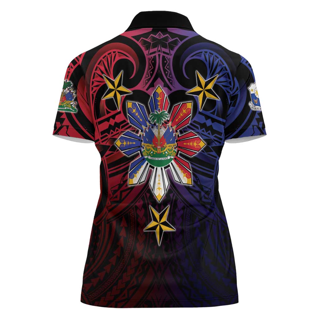 Haiti Philippines Women Polo Shirt Haitian Coat Of Arms With Filipino Sun LT05 - Polynesian Pride