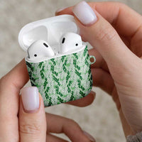 Hawaii Ti Leaf Maile Tuberose Lei AirPods Case With Hanalei Leaf Green