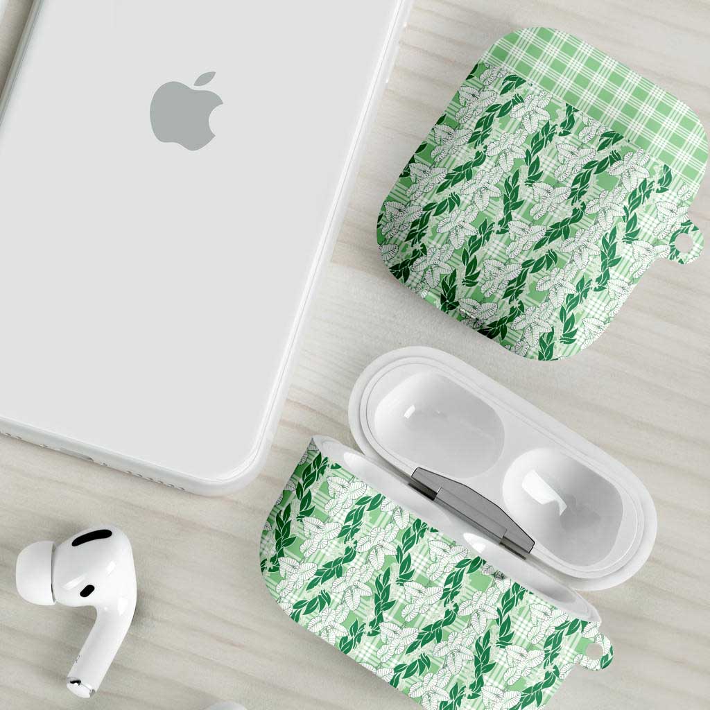 Hawaii Ti Leaf Maile Tuberose Lei AirPods Case With Hanalei Leaf Green