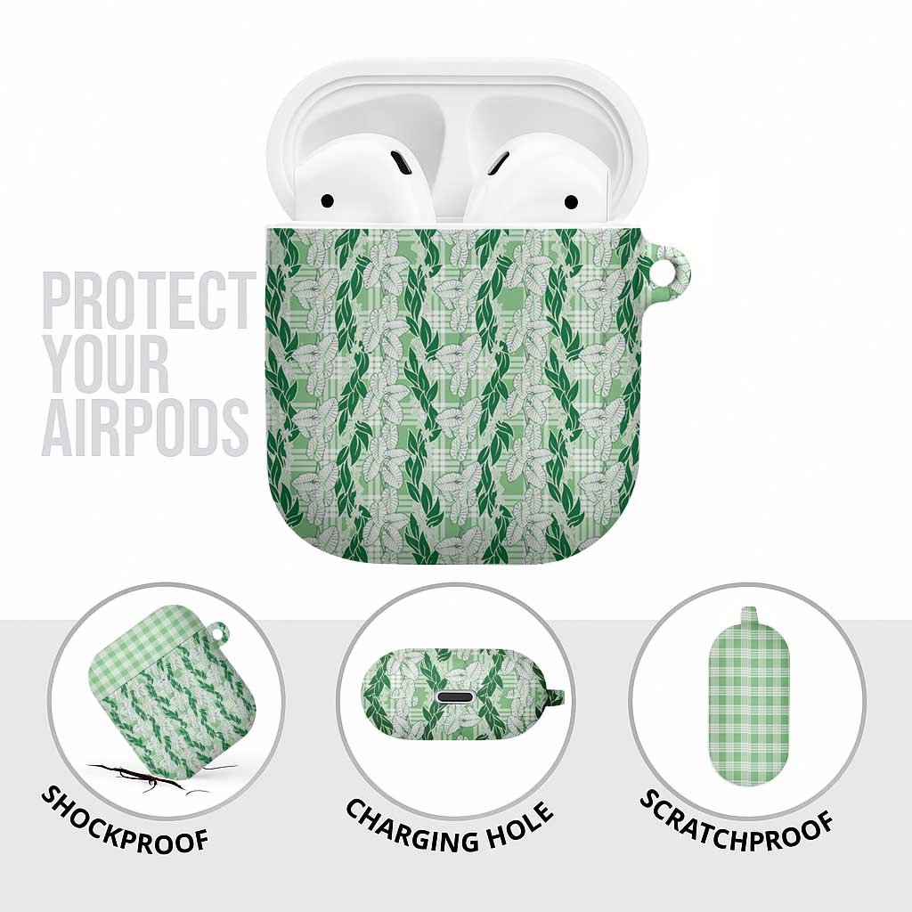 Hawaii Ti Leaf Maile Tuberose Lei AirPods Case With Hanalei Leaf Green