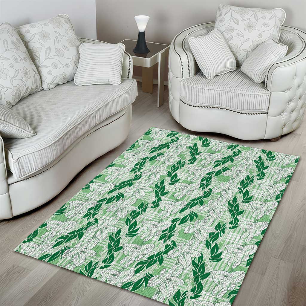 Hawaii Ti Leaf Maile Tuberose Lei Area Rug With Hanalei Leaf Green