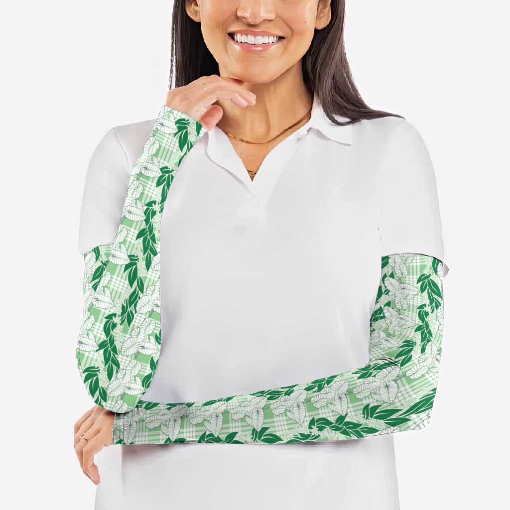 Hawaii Ti Leaf Maile Tuberose Lei Arm Sleeves With Hanalei Leaf Green