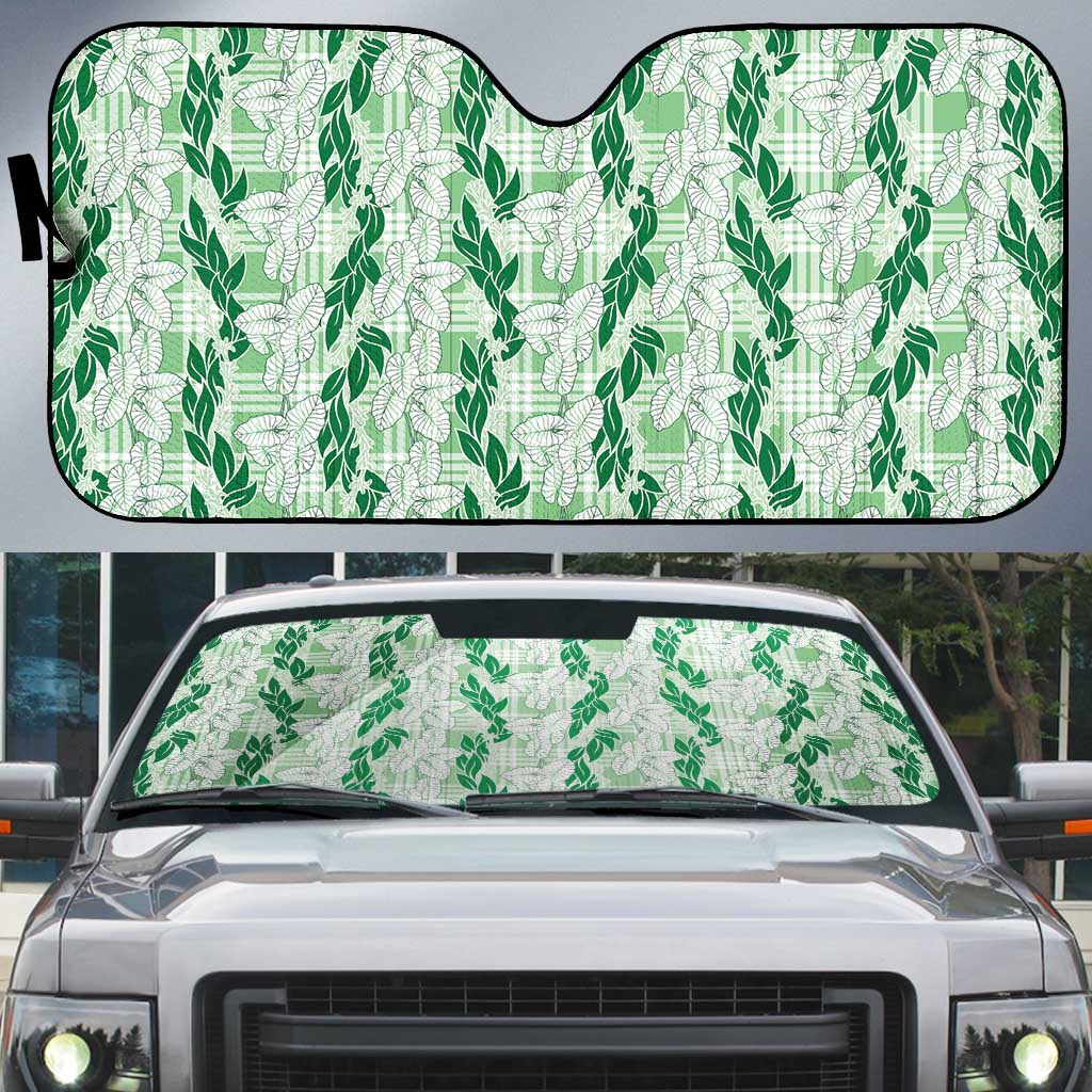 Hawaii Ti Leaf Maile Tuberose Lei Auto Sun Shade With Hanalei Leaf Green