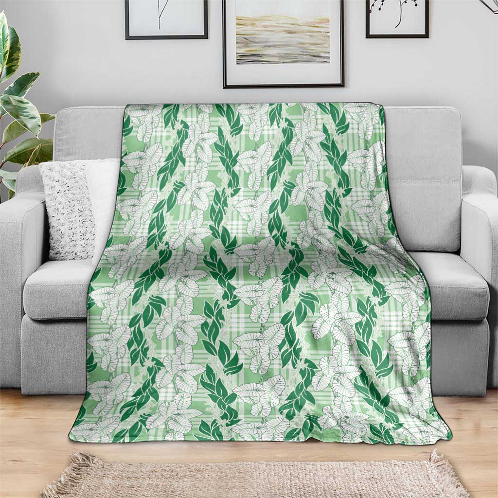 Hawaii Ti Leaf Maile Tuberose Lei Blanket With Hanalei Leaf Green