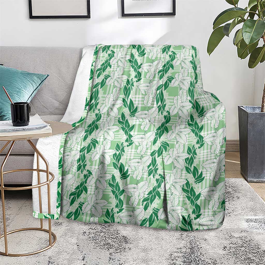 Hawaii Ti Leaf Maile Tuberose Lei Blanket With Hanalei Leaf Green