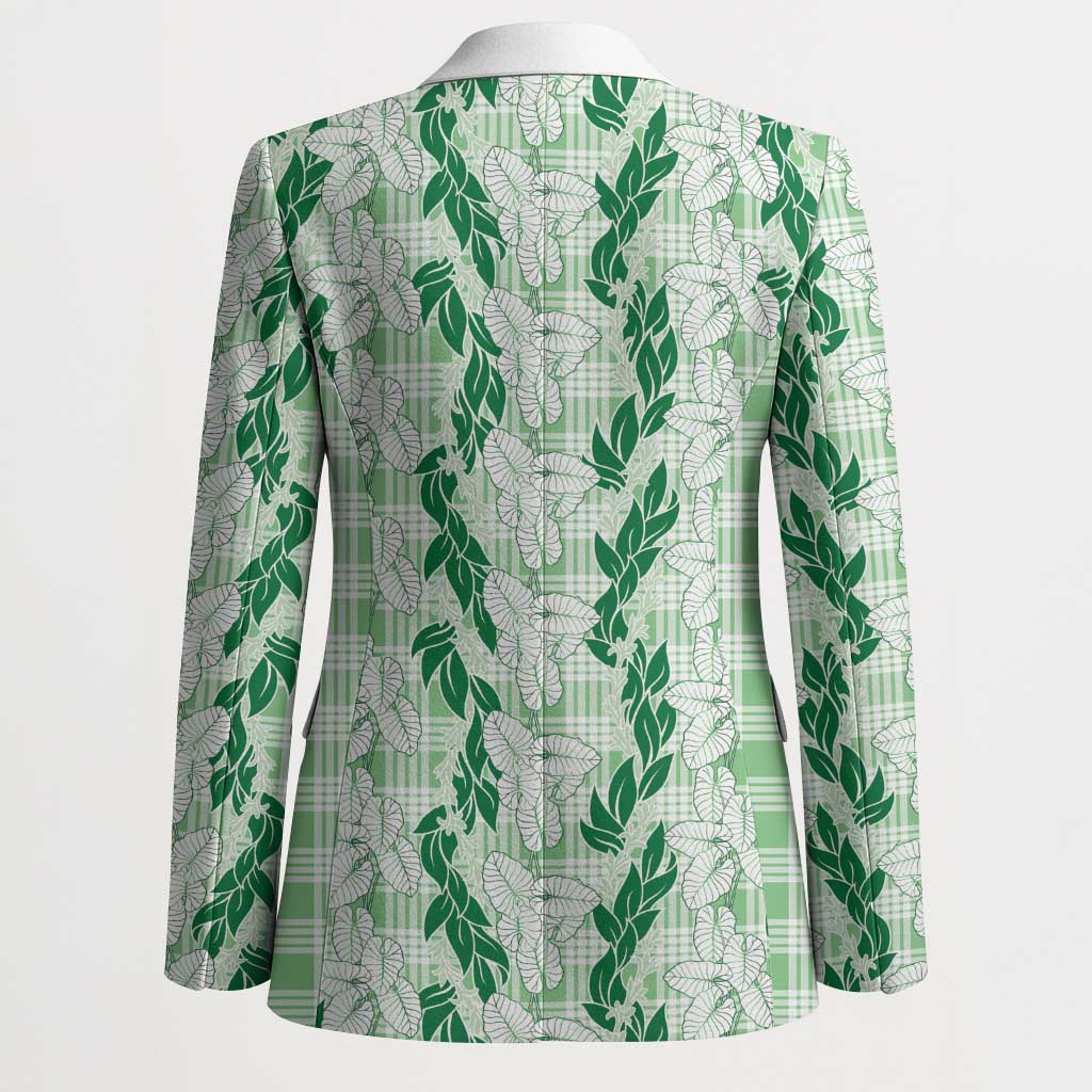 Hawaii Ti Leaf Maile Tuberose Lei Blazer With Hanalei Leaf Green