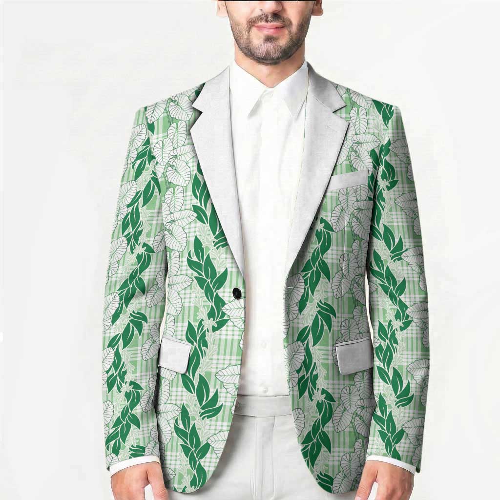 Hawaii Ti Leaf Maile Tuberose Lei Blazer With Hanalei Leaf Green
