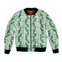 Hawaii Ti Leaf Maile Tuberose Lei Bomber Jacket With Hanalei Leaf Green