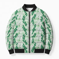 Hawaii Ti Leaf Maile Tuberose Lei Bomber Puffer Jacket With Hanalei Leaf Green