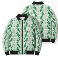 Hawaii Ti Leaf Maile Tuberose Lei Bomber Puffer Jacket With Hanalei Leaf Green