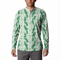 Hawaii Ti Leaf Maile Tuberose Lei Button Sweatshirt With Hanalei Leaf Green