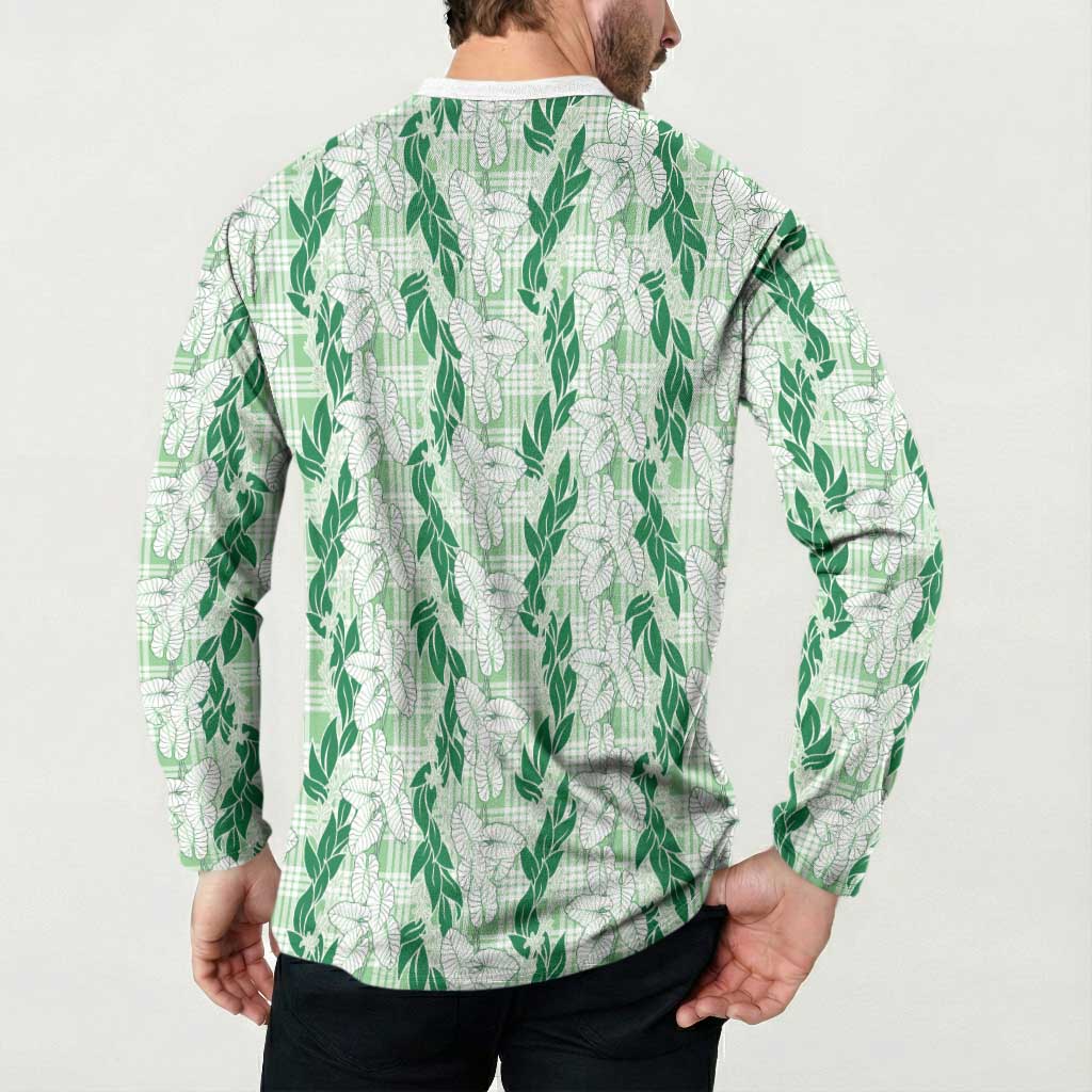 Hawaii Ti Leaf Maile Tuberose Lei Button Sweatshirt With Hanalei Leaf Green