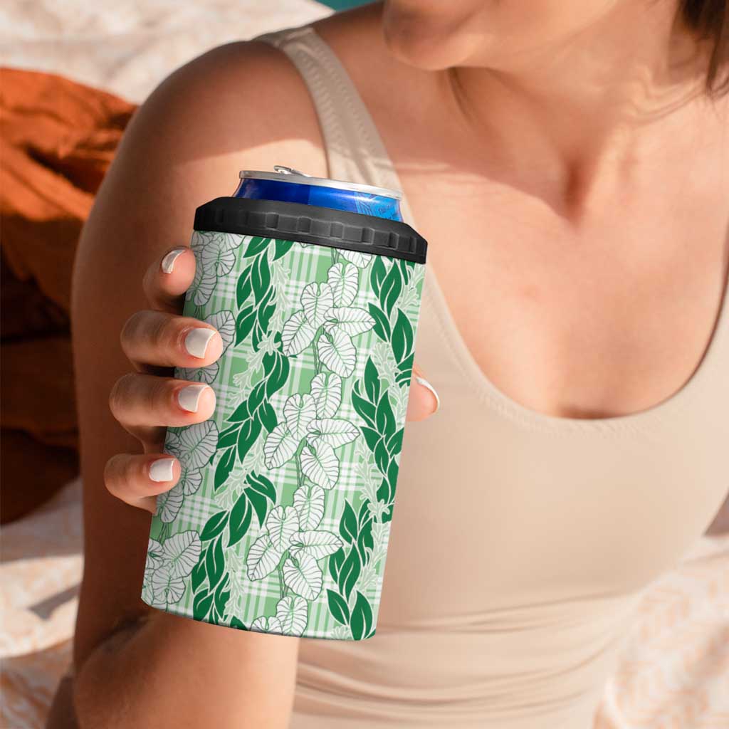 Hawaii Ti Leaf Maile Tuberose Lei 4 in 1 Can Cooler Tumbler With Hanalei Leaf Green