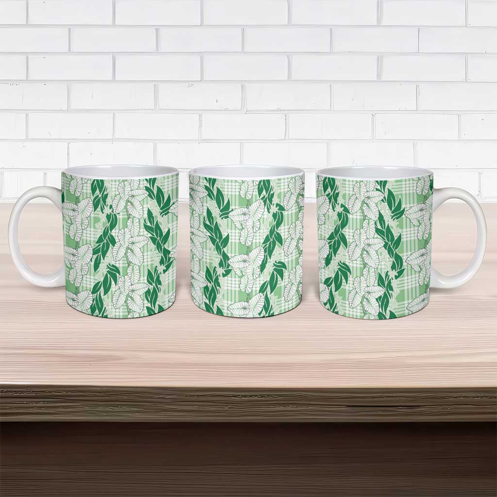 Hawaii Ti Leaf Maile Tuberose Lei Ceramic Mug With Hanalei Leaf Green