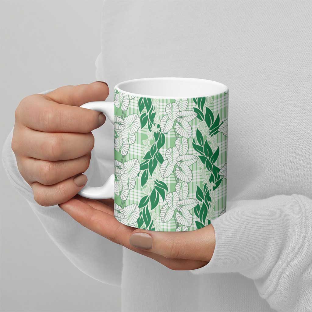 Hawaii Ti Leaf Maile Tuberose Lei Ceramic Mug With Hanalei Leaf Green