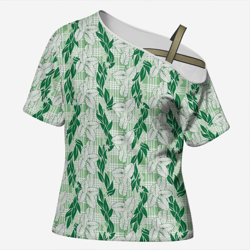 Hawaii Ti Leaf Maile Tuberose Lei Cross Shoulder Shirt With Hanalei Leaf Green