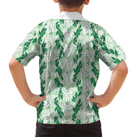 Hawaii Ti Leaf Maile Tuberose Lei Family Matching Long Sleeve Bodycon Dress and Hawaiian Shirt With Hanalei Leaf Green LT05 - Polynesian Pride