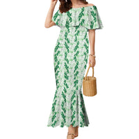 Hawaii Ti Leaf Maile Tuberose Lei Family Matching Mermaid Dress and Hawaiian Shirt With Hanalei Leaf Green LT05 Mom's Dress Green - Polynesian Pride