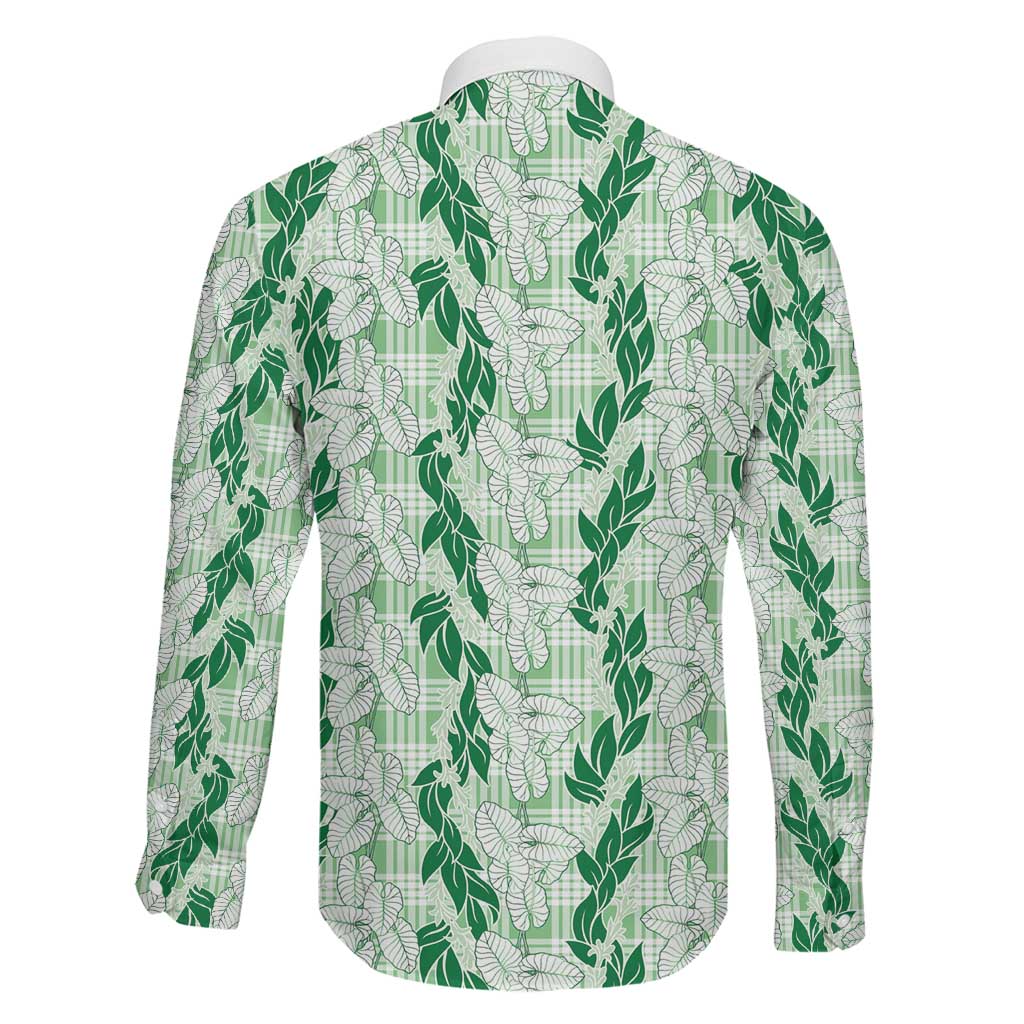 Hawaii Ti Leaf Maile Tuberose Lei Family Matching Off The Shoulder Long Sleeve Dress and Hawaiian Shirt With Hanalei Leaf Green LT05 - Polynesian Pride
