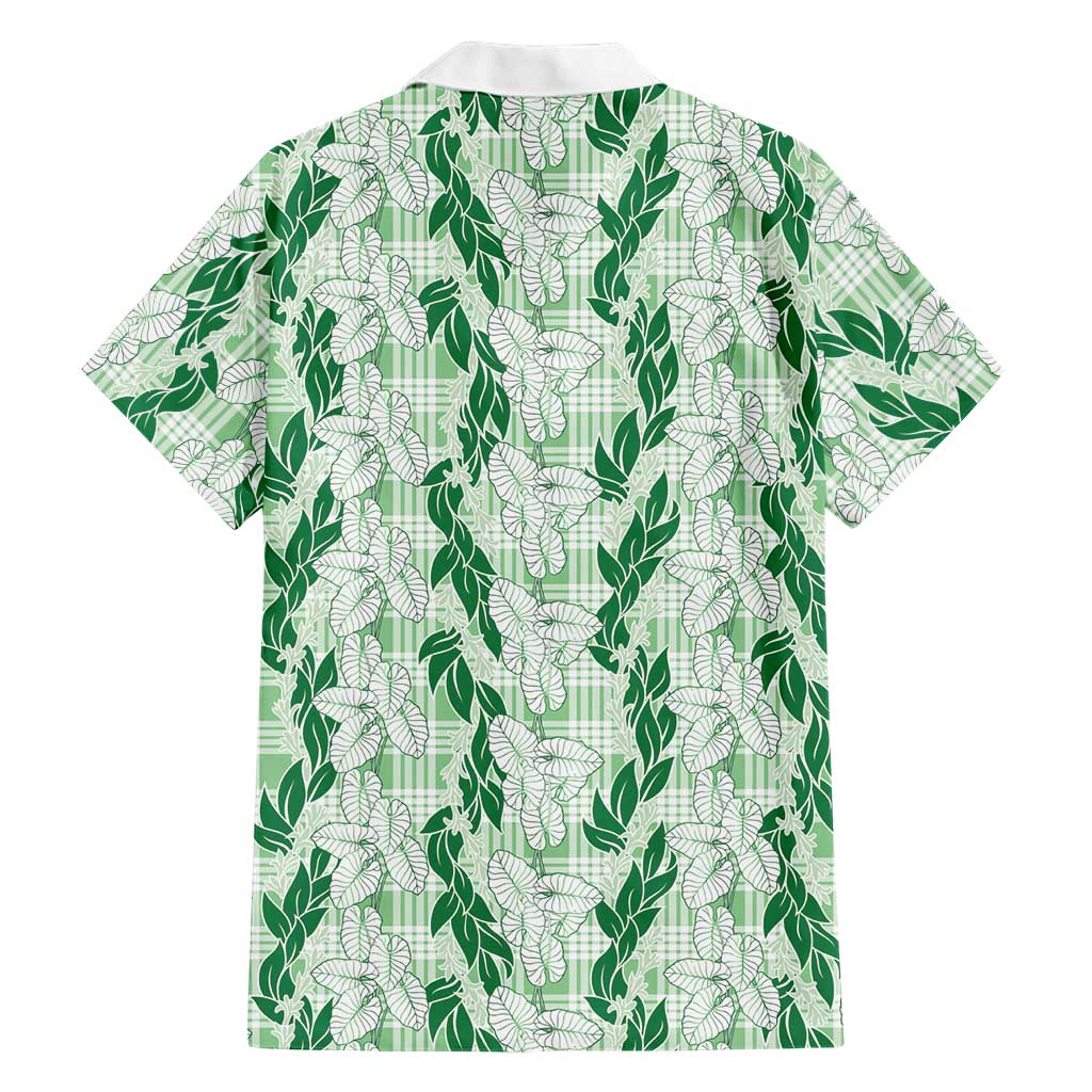 Hawaii Ti Leaf Maile Tuberose Lei Family Matching Off Shoulder Short Dress and Hawaiian Shirt With Hanalei Leaf Green LT05 - Polynesian Pride