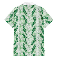 Hawaii Ti Leaf Maile Tuberose Lei Family Matching Puletasi and Hawaiian Shirt With Hanalei Leaf Green