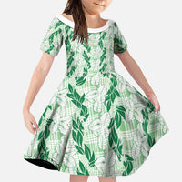 Hawaii Ti Leaf Maile Tuberose Lei Family Matching Summer Maxi Dress and Hawaiian Shirt With Hanalei Leaf Green