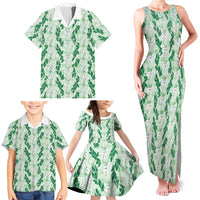 Hawaii Ti Leaf Maile Tuberose Lei Family Matching Tank Maxi Dress and Hawaiian Shirt With Hanalei Leaf Green LT05 - Polynesian Pride