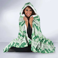 Hawaii Ti Leaf Maile Tuberose Lei Hooded Blanket With Hanalei Leaf Green