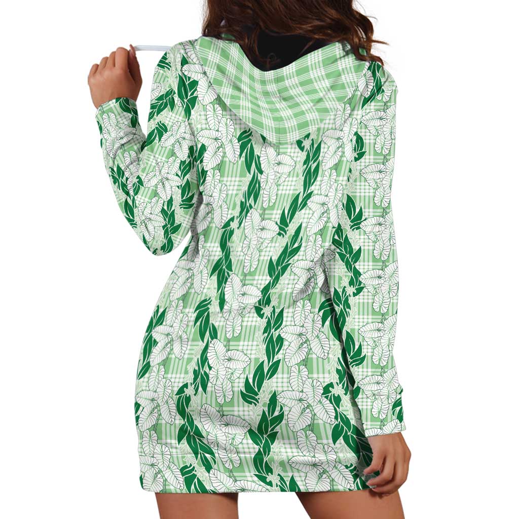 Hawaii Ti Leaf Maile Tuberose Lei Hoodie Dress With Hanalei Leaf Green
