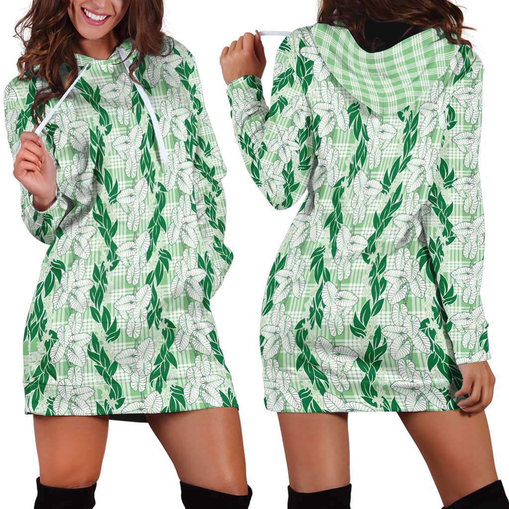 Hawaii Ti Leaf Maile Tuberose Lei Hoodie Dress With Hanalei Leaf Green