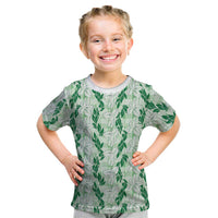 Hawaii Ti Leaf Maile Tuberose Lei Kid T Shirt With Hanalei Leaf Green