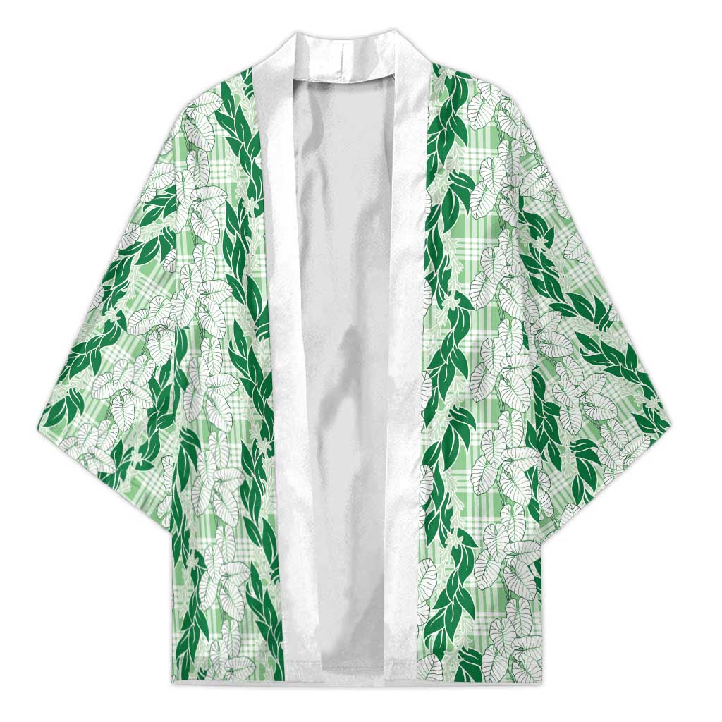 Hawaii Ti Leaf Maile Tuberose Lei Kimono With Hanalei Leaf Green