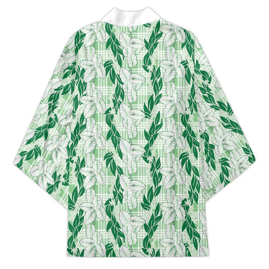 Hawaii Ti Leaf Maile Tuberose Lei Kimono With Hanalei Leaf Green