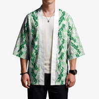Hawaii Ti Leaf Maile Tuberose Lei Kimono With Hanalei Leaf Green