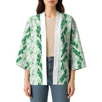 Hawaii Ti Leaf Maile Tuberose Lei Kimono With Hanalei Leaf Green
