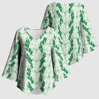 Hawaii Ti Leaf Maile Tuberose Lei Kimono Sleeve Blouse With Hanalei Leaf Green