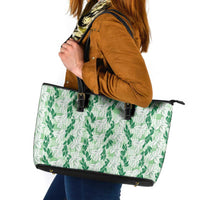 Hawaii Ti Leaf Maile Tuberose Lei Leather Tote Bag With Hanalei Leaf Green