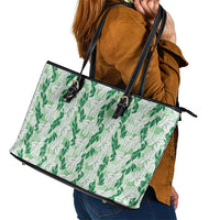 Hawaii Ti Leaf Maile Tuberose Lei Leather Tote Bag With Hanalei Leaf Green