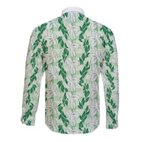 Hawaii Ti Leaf Maile Tuberose Lei Long Sleeve Button Shirt With Hanalei Leaf Green