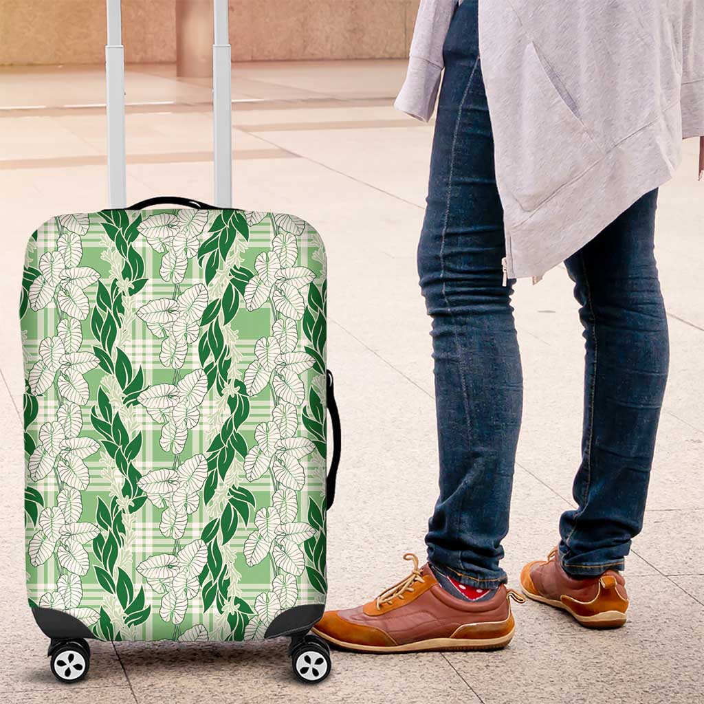 Hawaii Ti Leaf Maile Tuberose Lei Luggage Cover With Hanalei Leaf Green