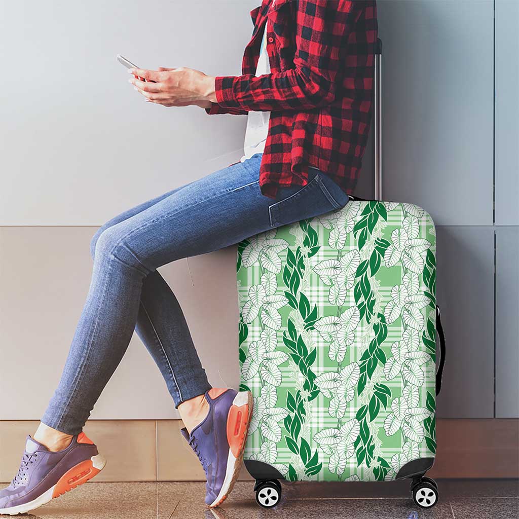 Hawaii Ti Leaf Maile Tuberose Lei Luggage Cover With Hanalei Leaf Green