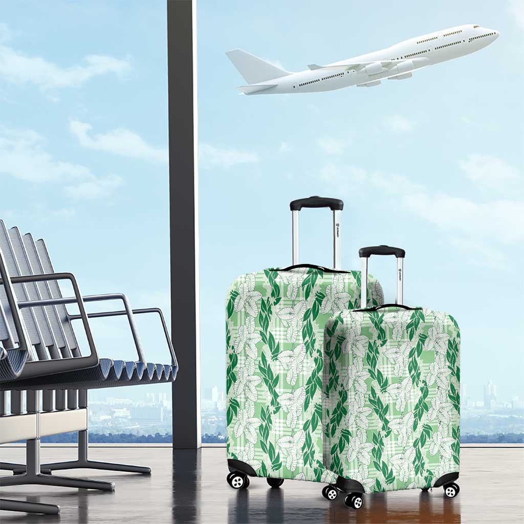 Hawaii Ti Leaf Maile Tuberose Lei Luggage Cover With Hanalei Leaf Green