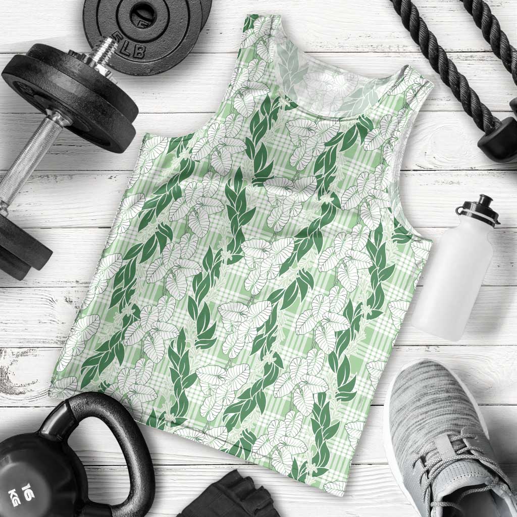 Hawaii Ti Leaf Maile Tuberose Lei Men Tank Top With Hanalei Leaf Green