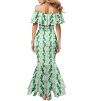 Hawaii Ti Leaf Maile Tuberose Lei Mermaid Dress With Hanalei Leaf Green