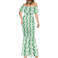 Hawaii Ti Leaf Maile Tuberose Lei Mermaid Dress With Hanalei Leaf Green