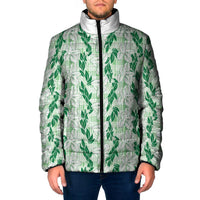 Hawaii Ti Leaf Maile Tuberose Lei Padded Jacket With Hanalei Leaf Green