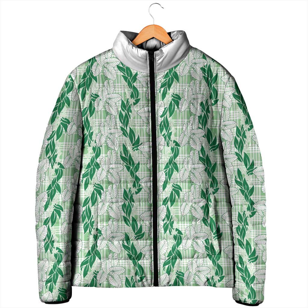 Hawaii Ti Leaf Maile Tuberose Lei Padded Jacket With Hanalei Leaf Green