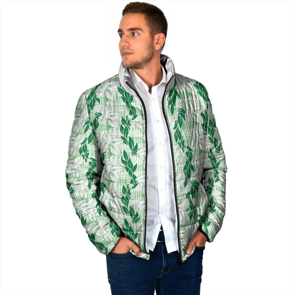 Hawaii Ti Leaf Maile Tuberose Lei Padded Jacket With Hanalei Leaf Green