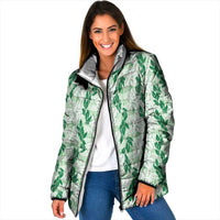 Hawaii Ti Leaf Maile Tuberose Lei Padded Jacket With Hanalei Leaf Green